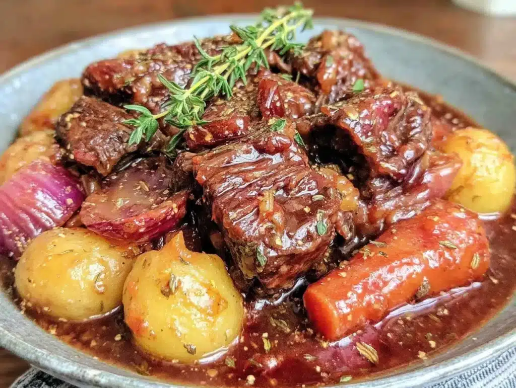 quick slow cooker beef stew with root vegetables - featured image