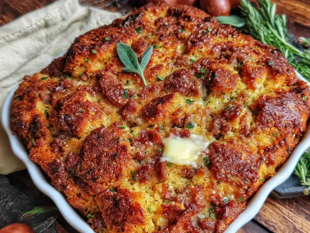Quick Southern Cornbread Dressing with Sage and Sausage - featured image