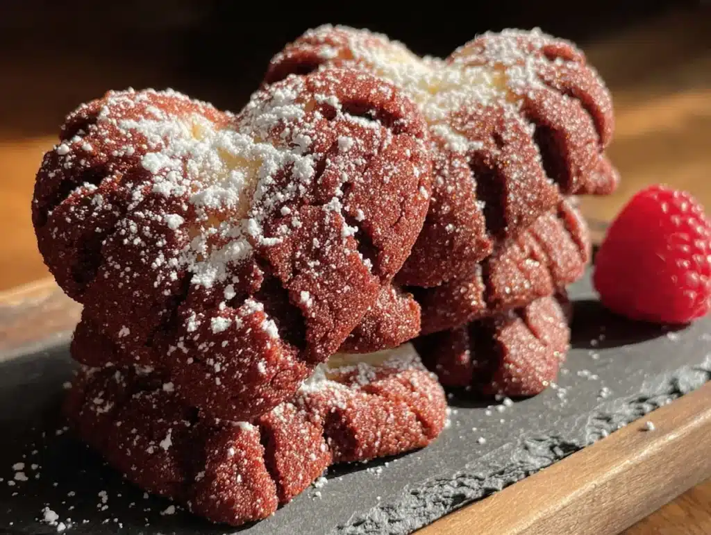 red velvet heart crinkle cookies - featured image
