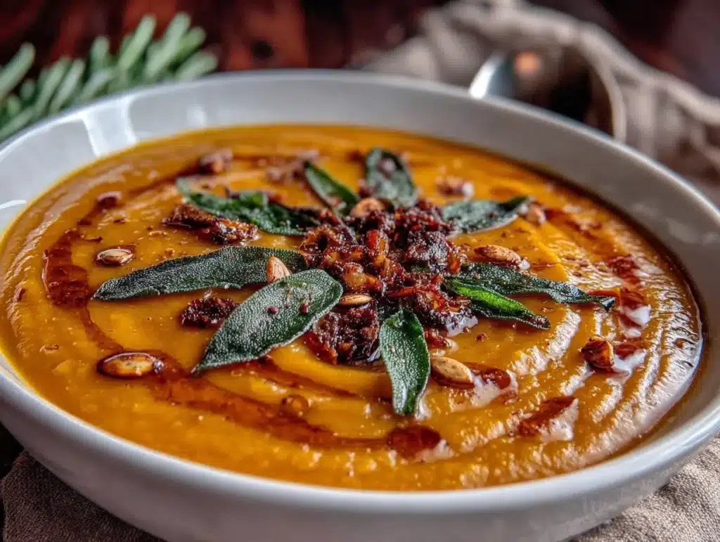 roasted butternut squash soup with brown butter sage - featured image