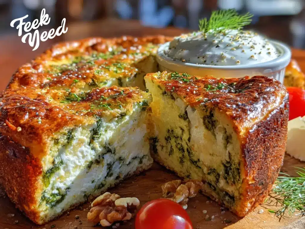 spring crustless spinach feta quiche - featured image