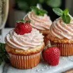 strawberry champagne cupcakes - featured image