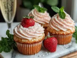 strawberry champagne cupcakes - featured image
