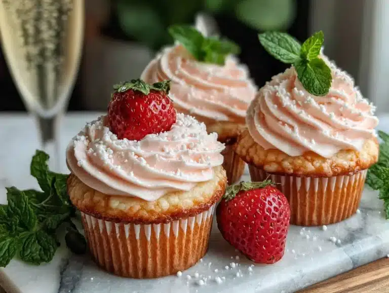 strawberry champagne cupcakes - featured image