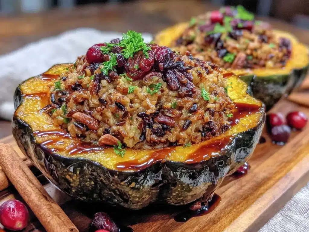 stuffed acorn squash with wild rice and cranberries - featured image