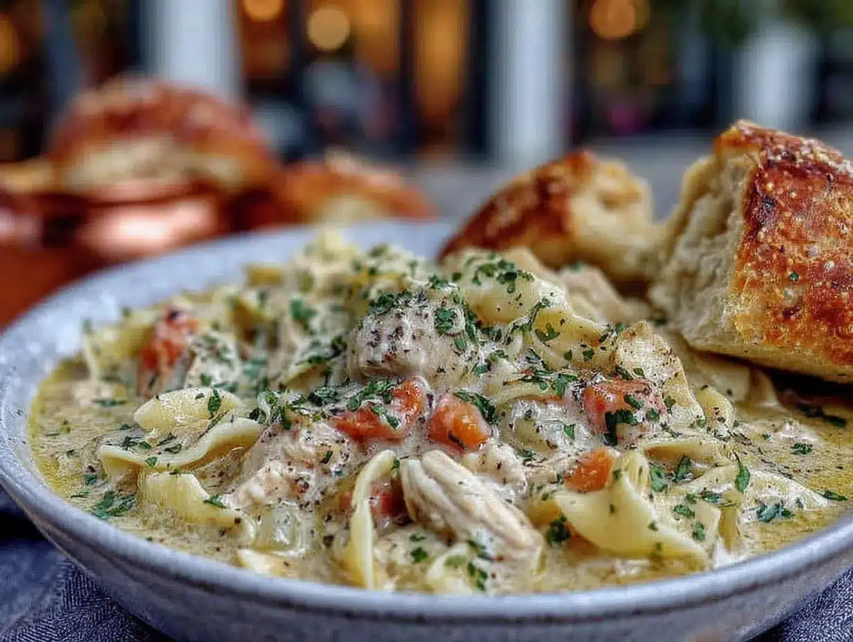 wholesome creamy chicken noodle soup from scratch preparation steps