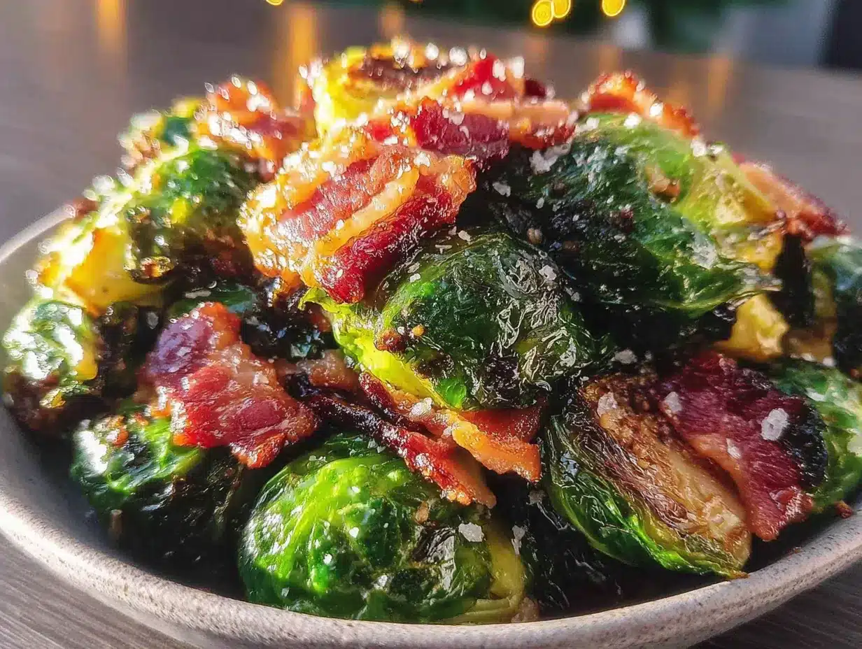 Crispy brown butter Brussels sprouts with bacon preparation steps