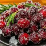 sparkling sugared cranberries with rosemary - featured image