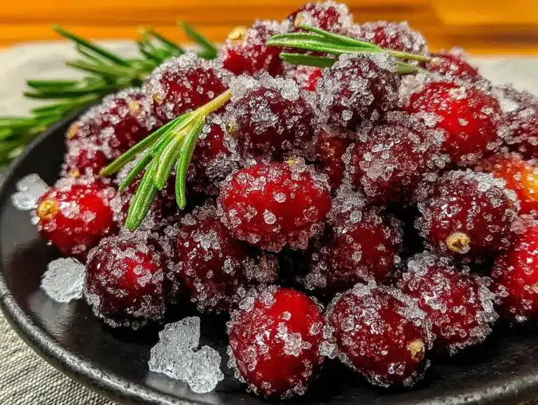 sparkling sugared cranberries with rosemary - featured image