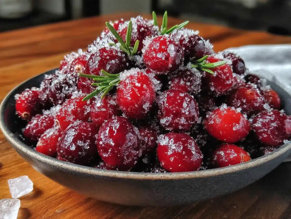 sparkling sugared cranberries with rosemary preparation steps